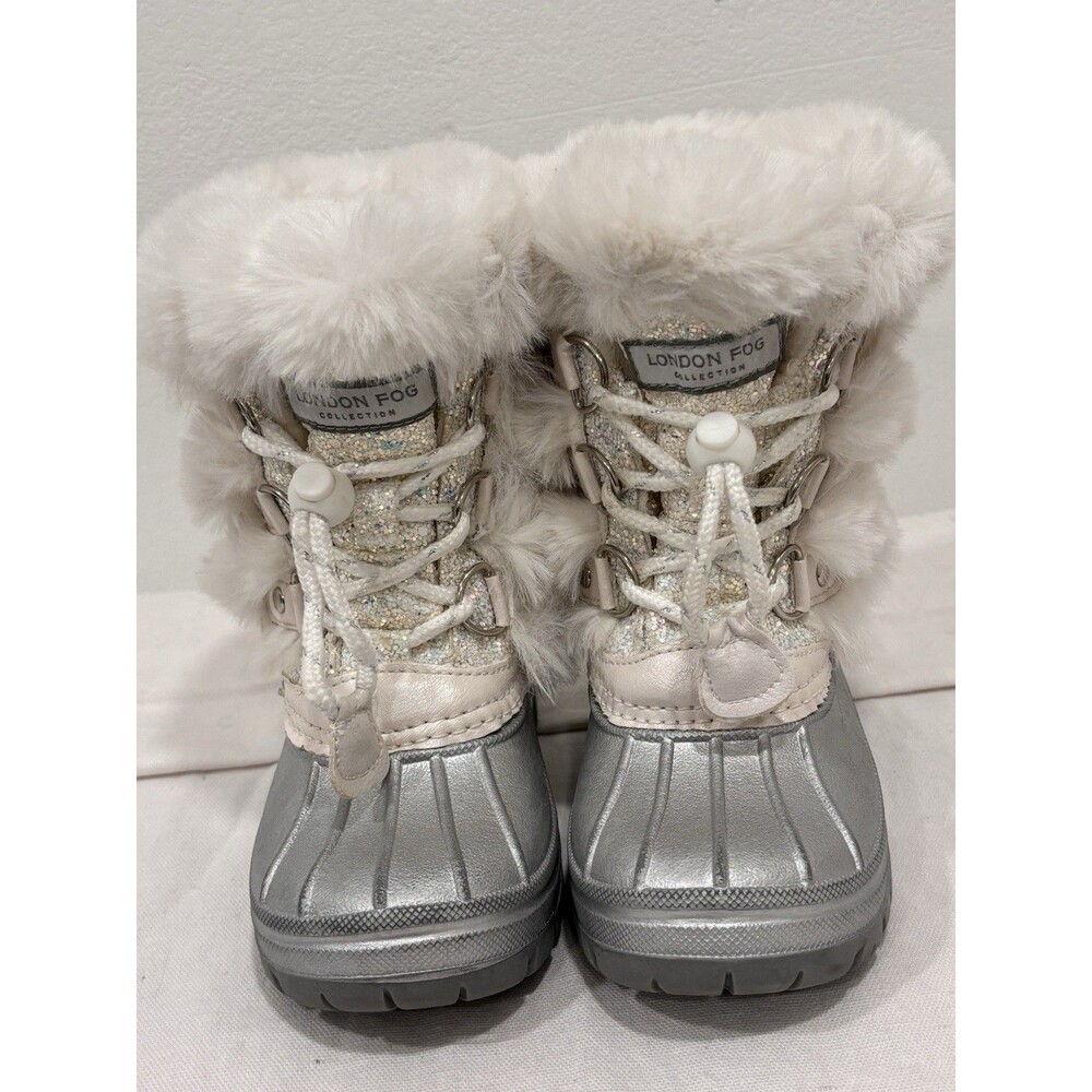 London Fog Kids‎ Silver Metallic Glitter Faux Fur Winter Snow Boots Size 8